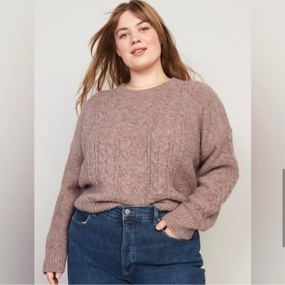 Old Navy Heathered Cable Knit Sweater Crew Neck New Rose Dawn Rosedawn Wool NWT - Picture 6 of 11